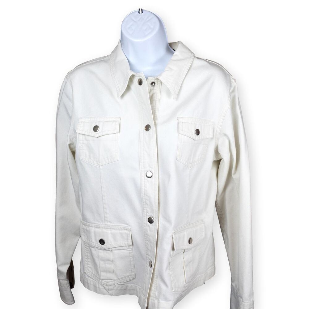 Roper White Denim Jean Jacket Snaps Western M NWOT